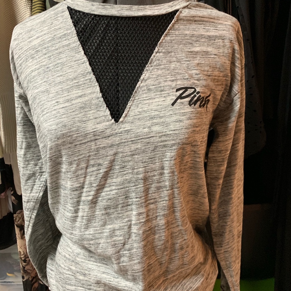 Pink long sleeve mesh tee